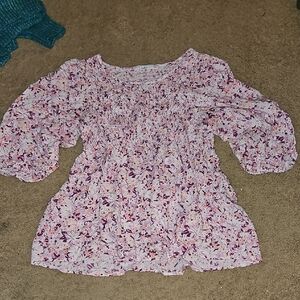 Floral Textured Puff Sleeve Blouse